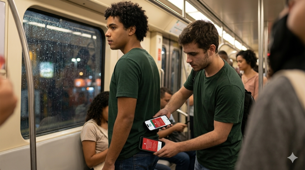 Homem sendo furtado no PIX via celular dentro do metrô. (Foto Ilustrativa)